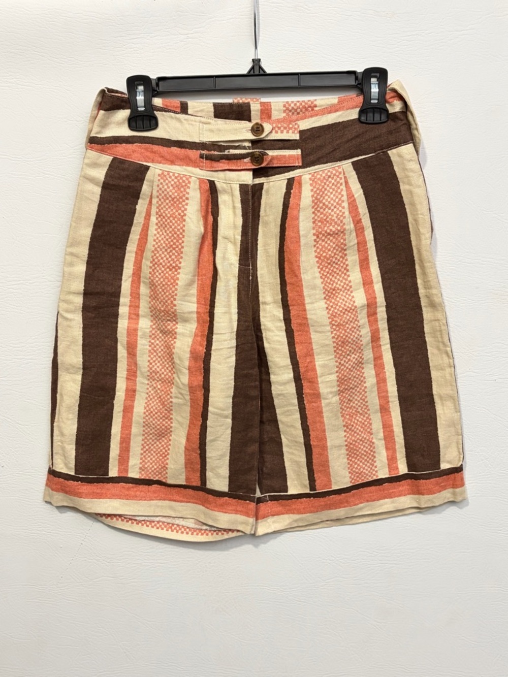 Max & Co. Striped High-Waist Shorts in Cream, Brown & Coral